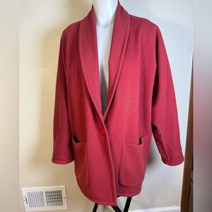 Vintage Eileen Fisher Wool Coat 1 Button Felted Red Jacket Poncho Shawl Collar